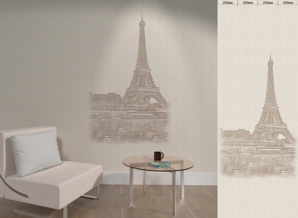 Париж на Саржа кремовая (цифровая печать на ламинации) из 4шт, каждое панно упаковано индивидуально